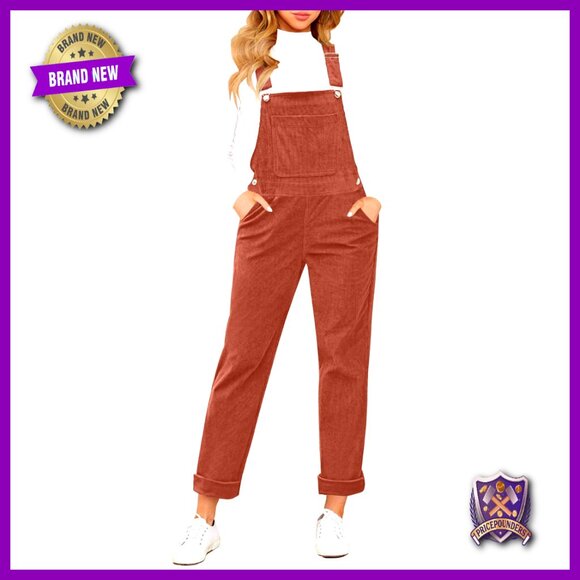 Corduroy Overalls with Adjustable Straps and Pockets Loose Fit